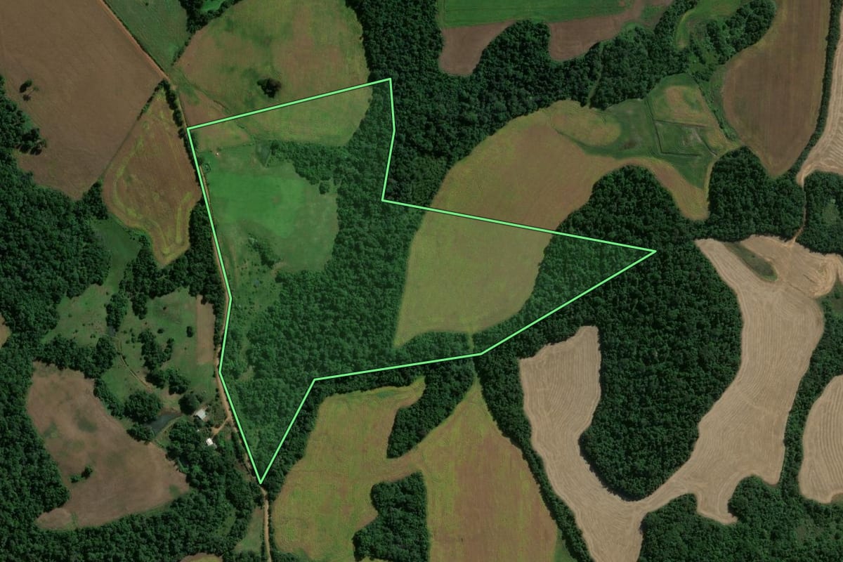 Imagem de satélite do imóvel rural em São Miguel das Missões (RS), com o contorno declarado no CAR desenhado por cima.