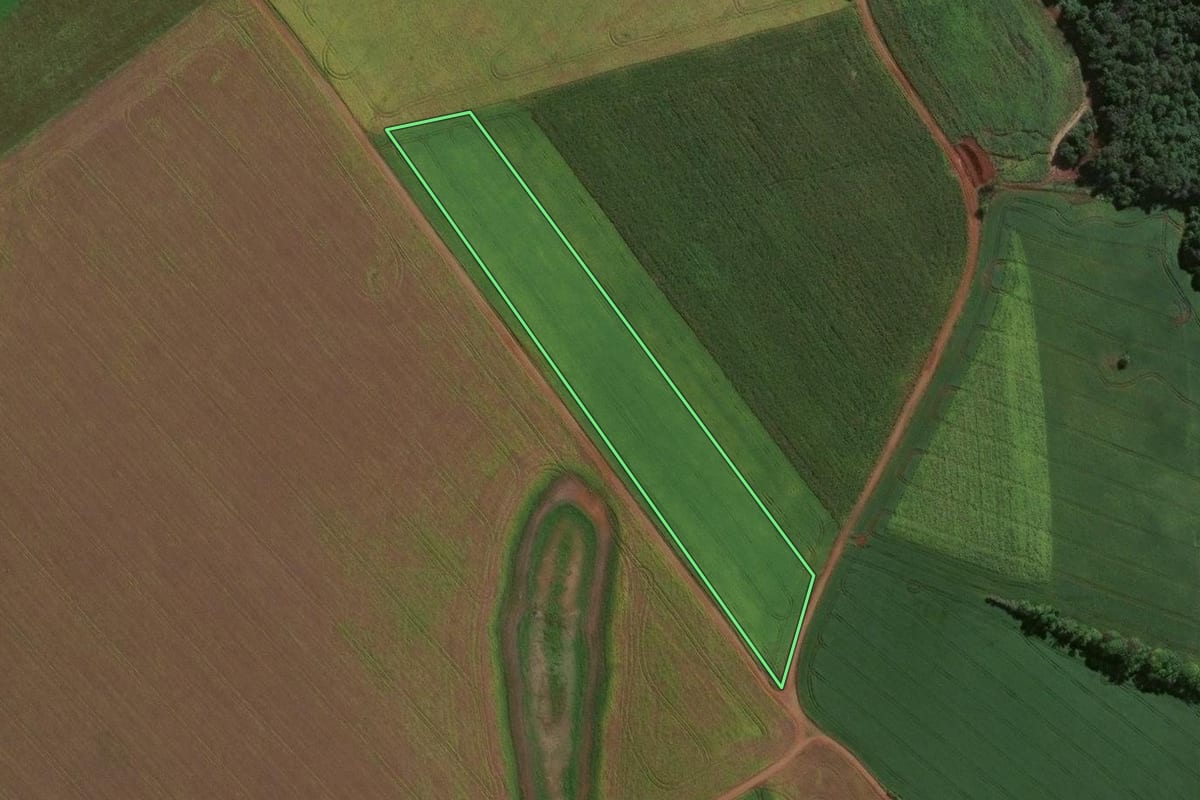 Imagem de satélite do imóvel rural em São Miguel das Missões (RS), com o contorno declarado no CAR desenhado por cima.