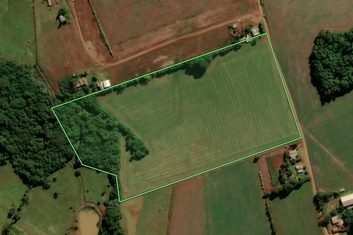 Imagem de satélite do imóvel rural em São Miguel das Missões (RS), com o contorno declarado no CAR desenhado por cima.
