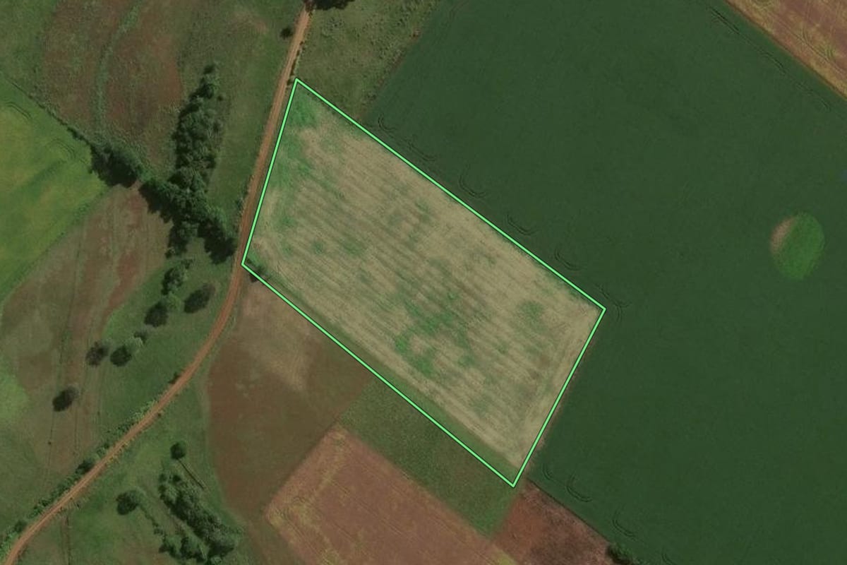 Imagem de satélite do imóvel rural em São Miguel das Missões (RS), com o contorno declarado no CAR desenhado por cima.