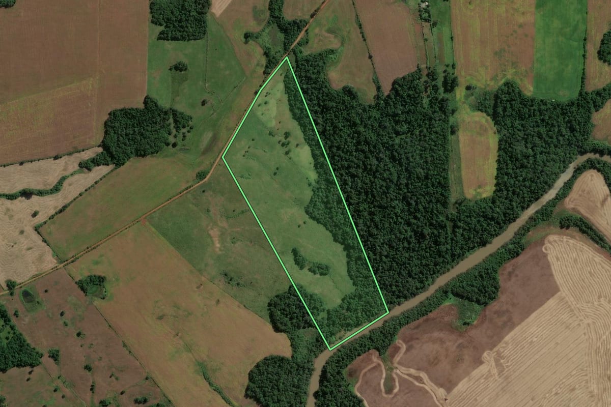 Imagem de satélite do imóvel rural em São Miguel das Missões (RS), com o contorno declarado no CAR desenhado por cima.