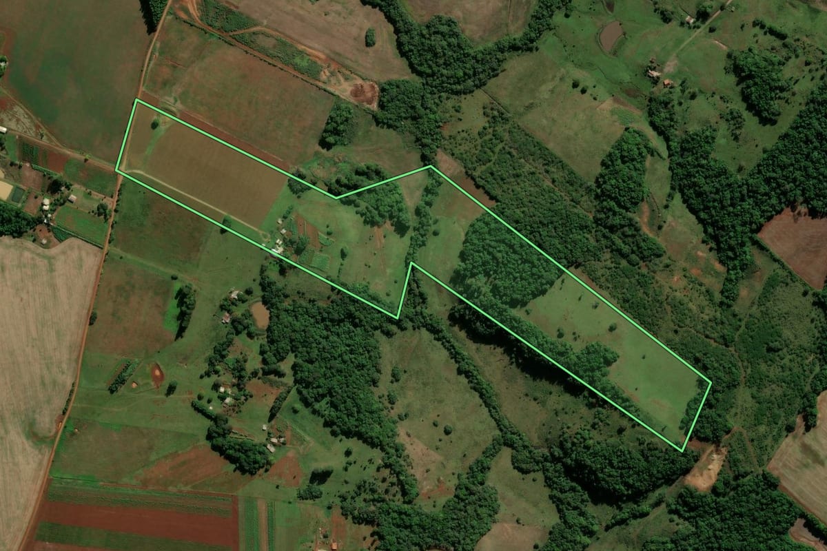 Imagem de satélite do imóvel rural em São Miguel das Missões (RS), com o contorno declarado no CAR desenhado por cima.
