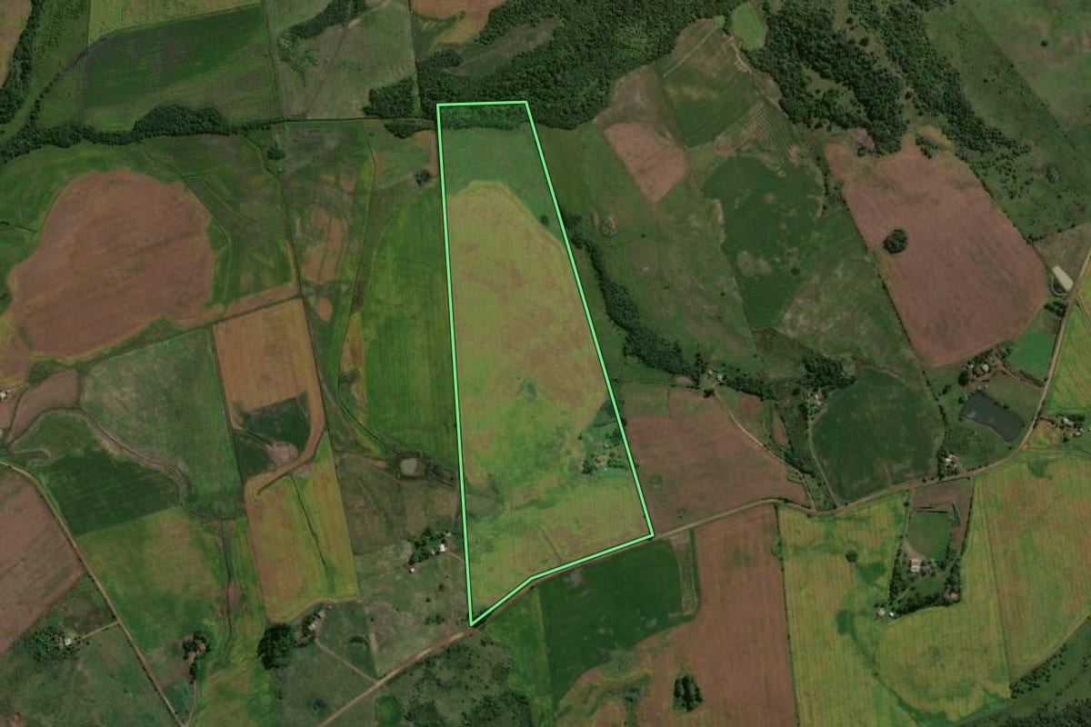 Imagem de satélite do imóvel rural em São Miguel das Missões (RS), com o contorno declarado no CAR desenhado por cima.