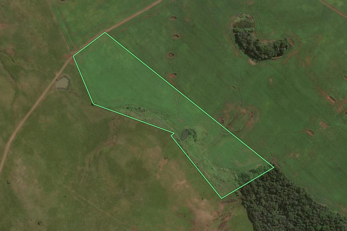 Imagem de satélite do imóvel rural em São Miguel das Missões (RS), com o contorno declarado no CAR desenhado por cima.