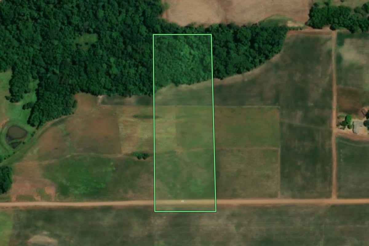 Imagem de satélite do imóvel rural em São Paulo das Missões (RS), com o contorno declarado no CAR desenhado por cima.