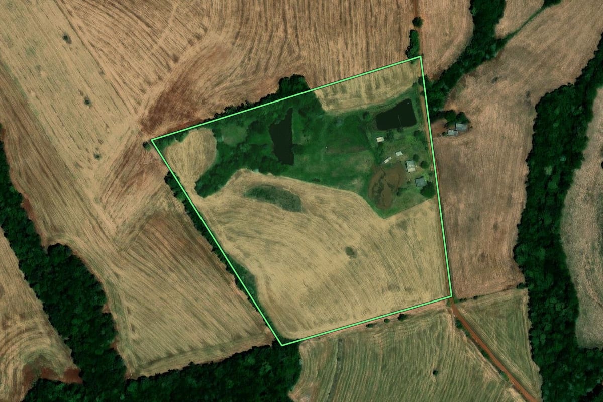 Imagem de satélite do imóvel rural em São Pedro das Missões (RS), com o contorno declarado no CAR desenhado por cima.