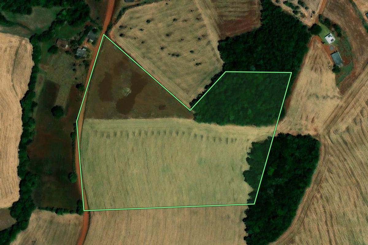 Imagem de satélite do imóvel rural em São Pedro das Missões (RS), com o contorno declarado no CAR desenhado por cima.