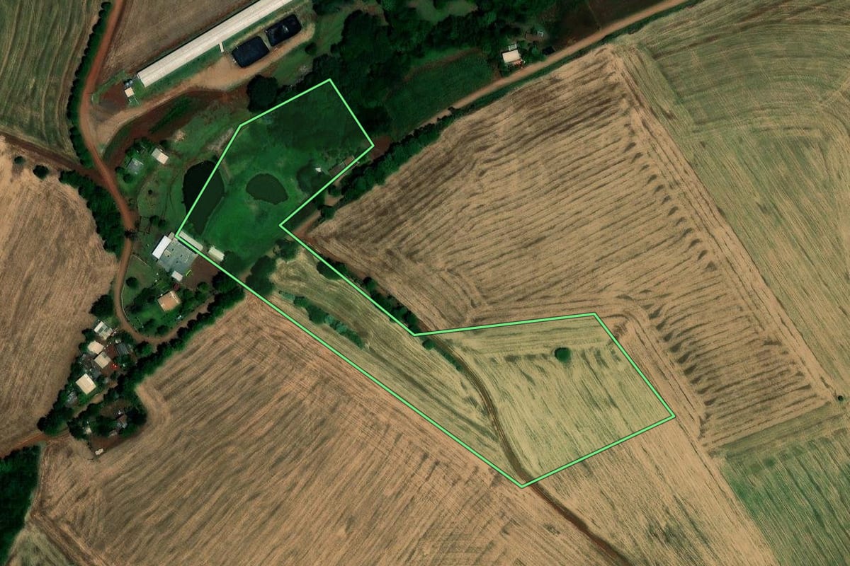 Imagem de satélite do imóvel rural em São Pedro das Missões (RS), com o contorno declarado no CAR desenhado por cima.