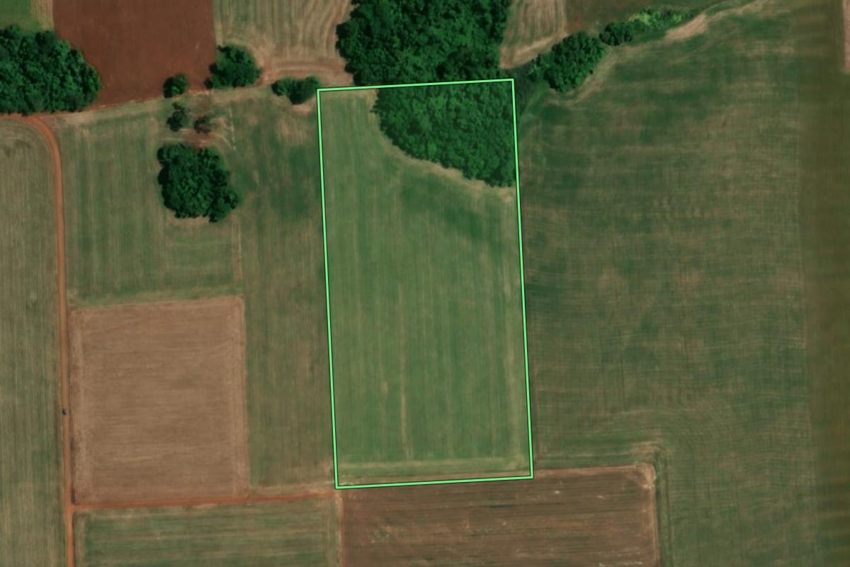 Imagem de satélite do imóvel rural em São Pedro do Butiá (RS), com o contorno declarado no CAR desenhado por cima.