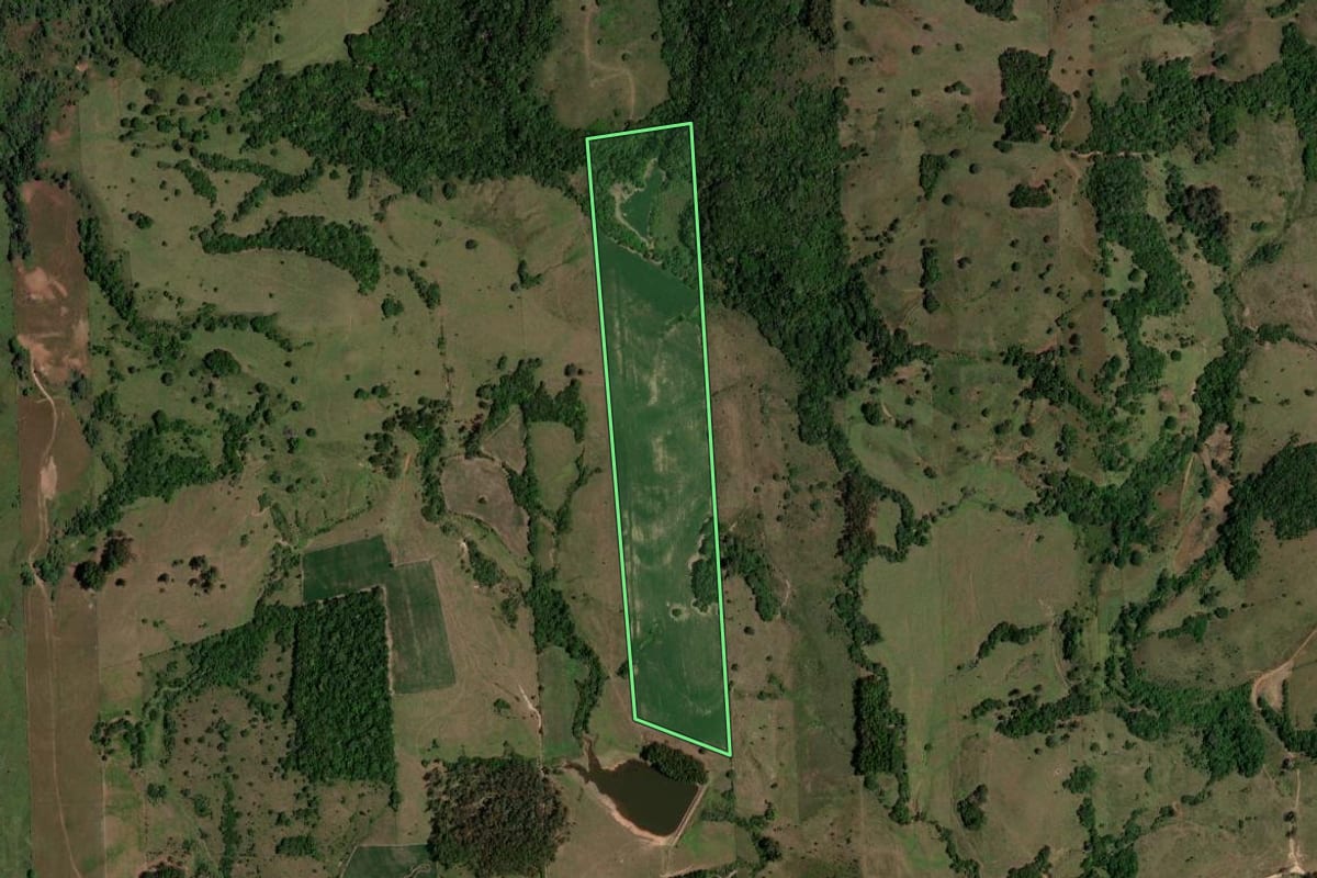 Imagem de satélite do imóvel rural em São Pedro do Sul (RS), com o contorno declarado no CAR desenhado por cima.