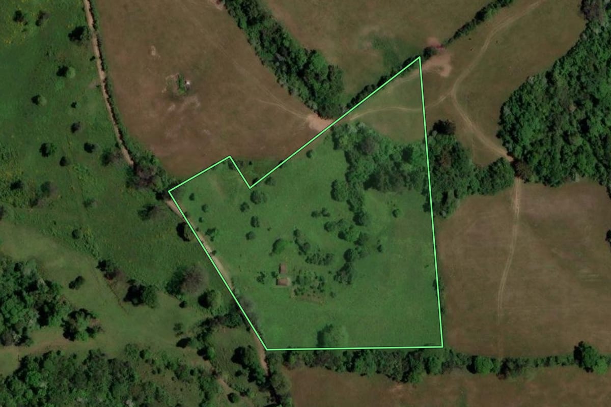 Imagem de satélite do imóvel rural em São Pedro do Sul (RS), com o contorno declarado no CAR desenhado por cima.