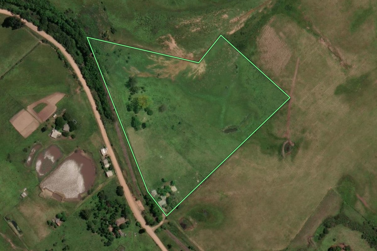 Imagem de satélite do imóvel rural em São Pedro do Sul (RS), com o contorno declarado no CAR desenhado por cima.