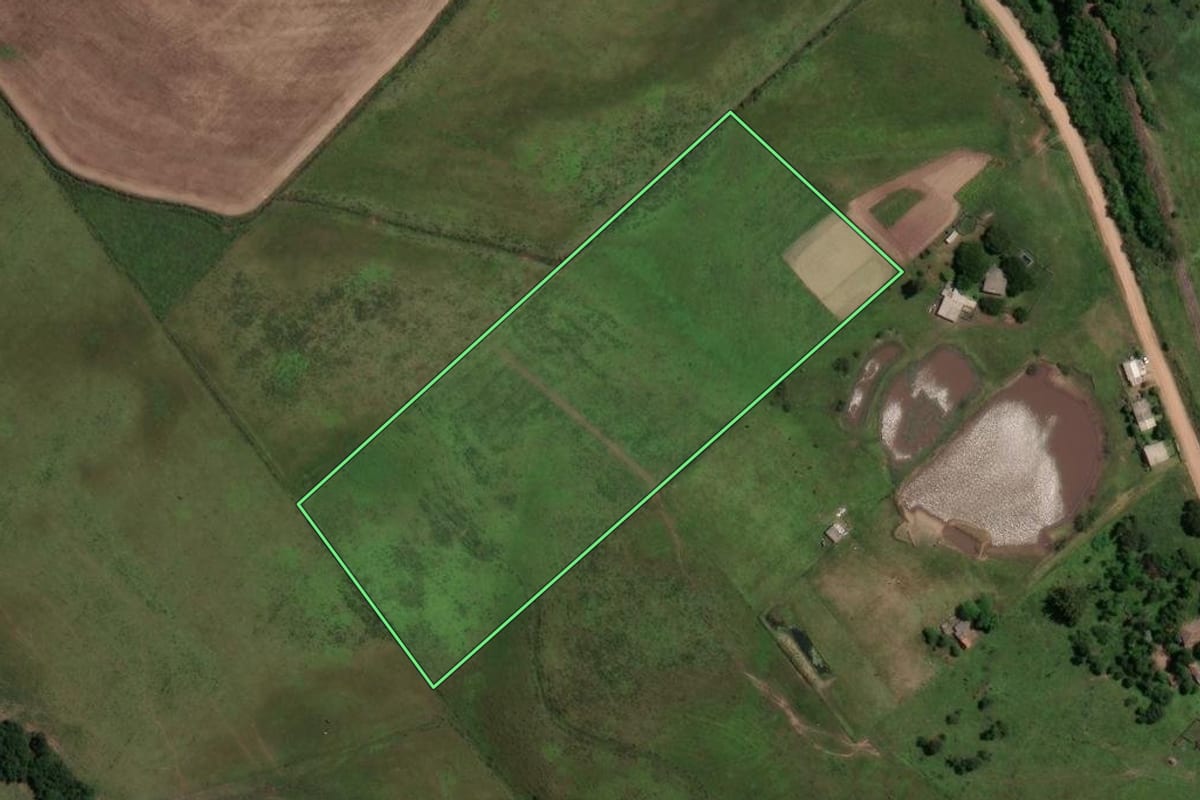 Imagem de satélite do imóvel rural em São Pedro do Sul (RS), com o contorno declarado no CAR desenhado por cima.