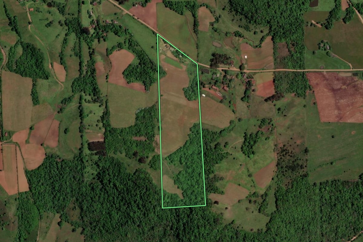 Imagem de satélite do imóvel rural em São Pedro do Sul (RS), com o contorno declarado no CAR desenhado por cima.