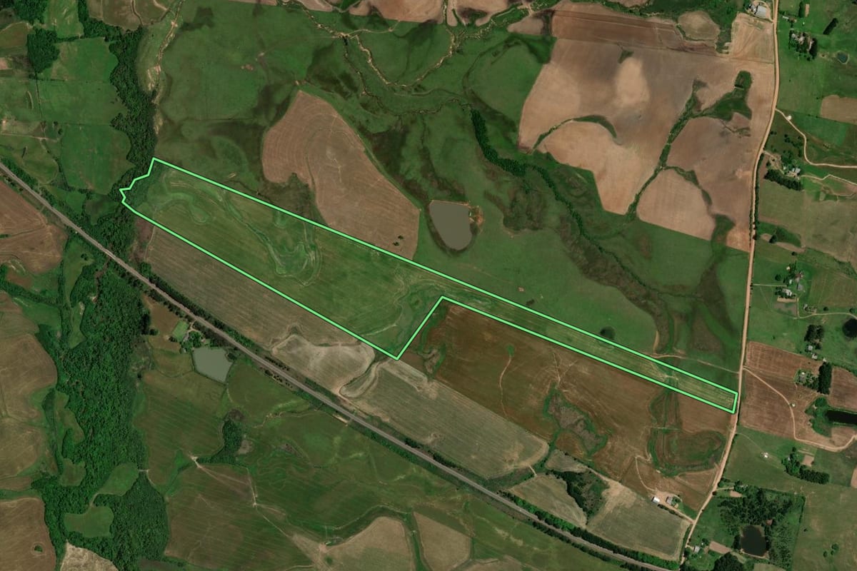 Imagem de satélite do imóvel rural em São Pedro do Sul (RS), com o contorno declarado no CAR desenhado por cima.