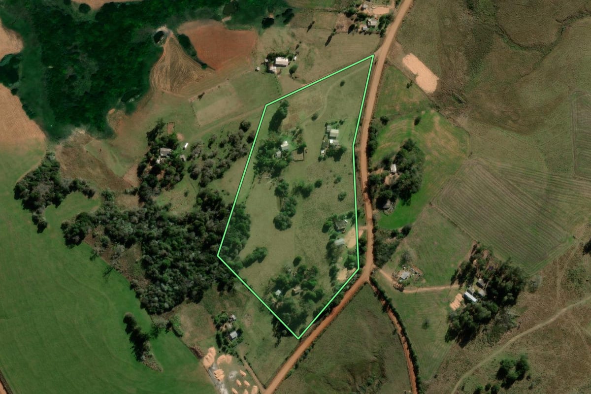 Imagem de satélite do imóvel rural em São Pedro do Sul (RS), com o contorno declarado no CAR desenhado por cima.