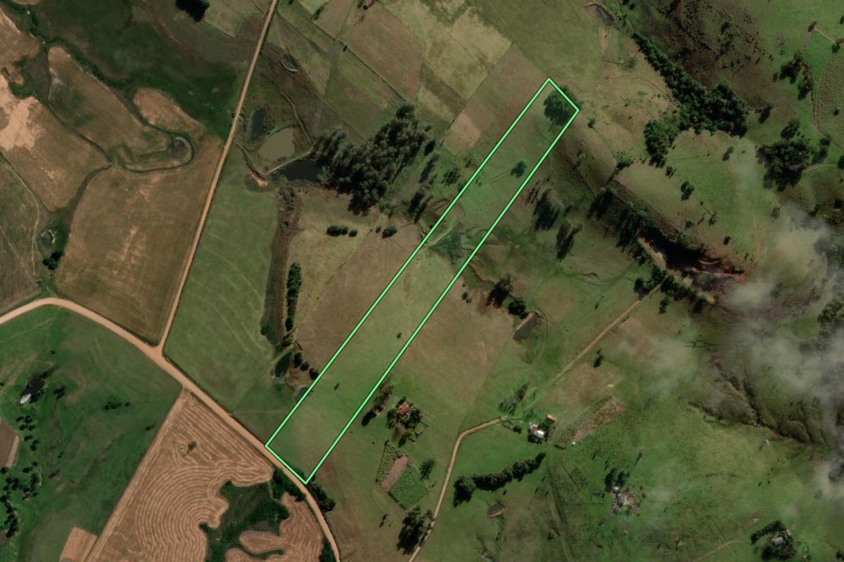 Imagem de satélite do imóvel rural em São Pedro do Sul (RS), com o contorno declarado no CAR desenhado por cima.