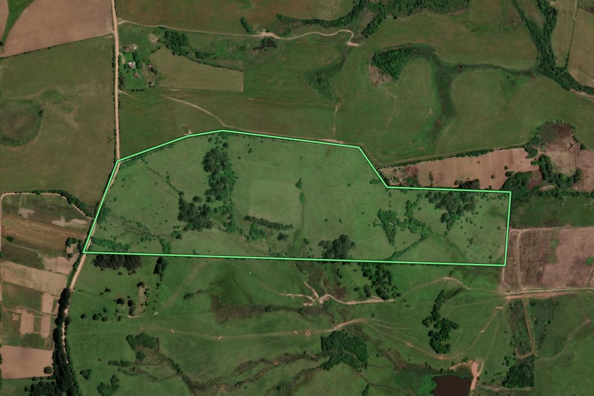 Imagem de satélite do imóvel rural em São Pedro do Sul (RS), com o contorno declarado no CAR desenhado por cima.