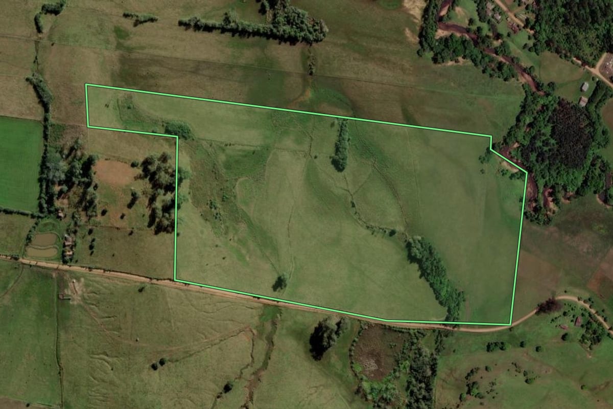 Imagem de satélite do imóvel rural em São Pedro do Sul (RS), com o contorno declarado no CAR desenhado por cima.