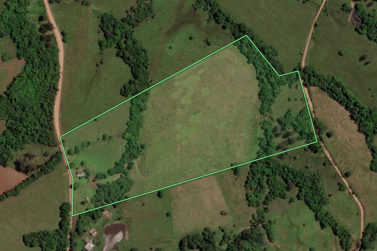 Imagem de satélite do imóvel rural em São Pedro do Sul (RS), com o contorno declarado no CAR desenhado por cima.