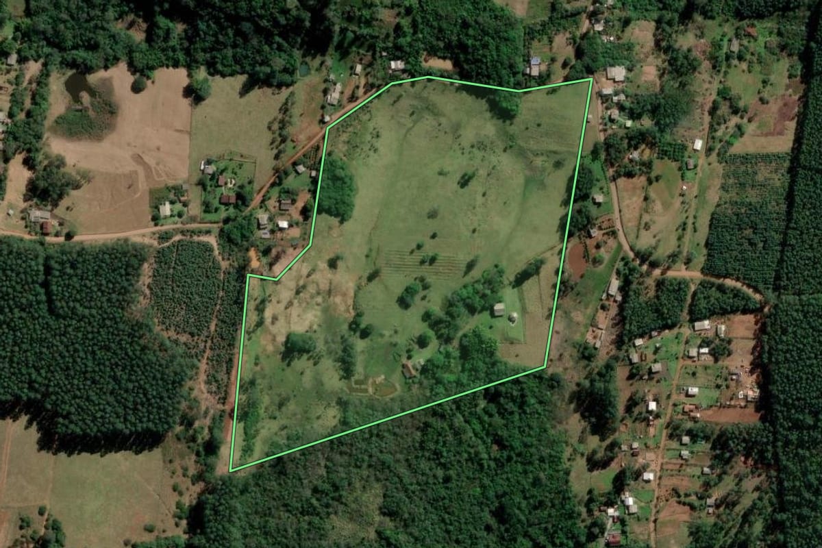 Imagem de satélite do imóvel rural em São Sebastião do Caí (RS), com o contorno declarado no CAR desenhado por cima.