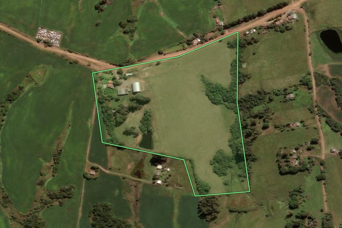 Imagem de satélite do imóvel rural em São Sepé (RS), com o contorno declarado no CAR desenhado por cima.