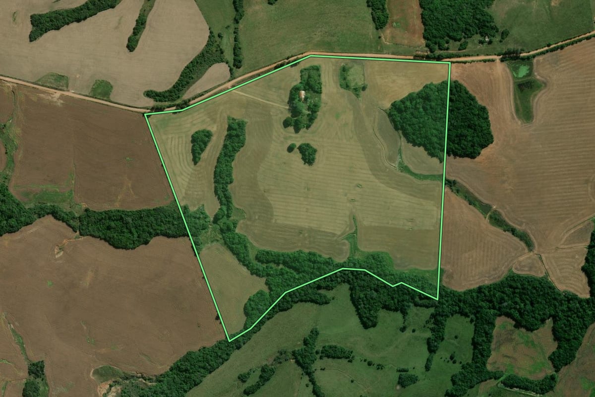 Imagem de satélite do imóvel rural em São Sepé (RS), com o contorno declarado no CAR desenhado por cima.