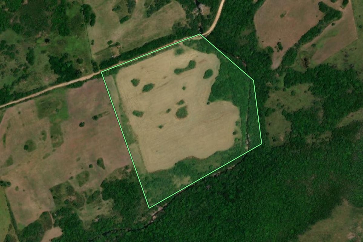 Imagem de satélite do imóvel rural em São Sepé (RS), com o contorno declarado no CAR desenhado por cima.