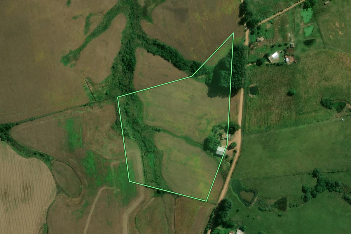 Imagem de satélite do imóvel rural em São Sepé (RS), com o contorno declarado no CAR desenhado por cima.