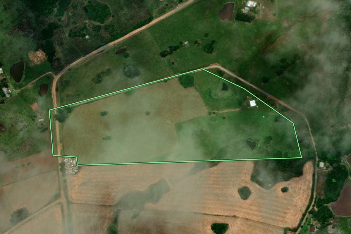 Imagem de satélite do imóvel rural em São Sepé (RS), com o contorno declarado no CAR desenhado por cima.