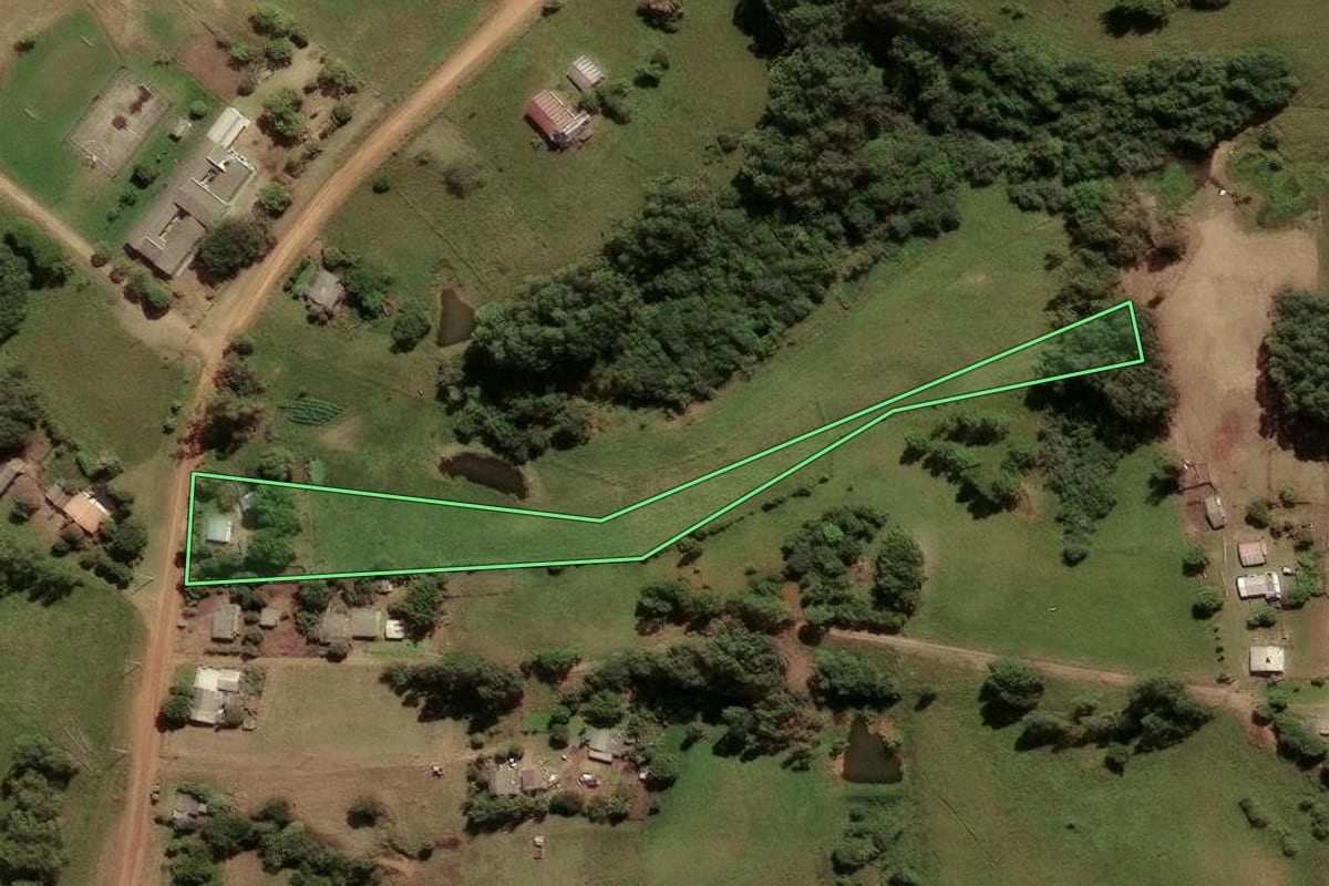Imagem de satélite do imóvel rural em São Sepé (RS), com o contorno declarado no CAR desenhado por cima.