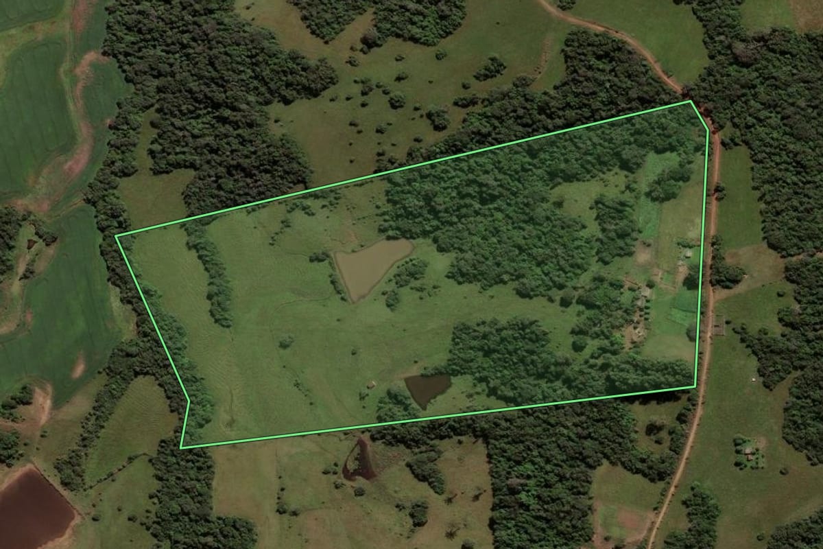 Imagem de satélite do imóvel rural em São Sepé (RS), com o contorno declarado no CAR desenhado por cima.