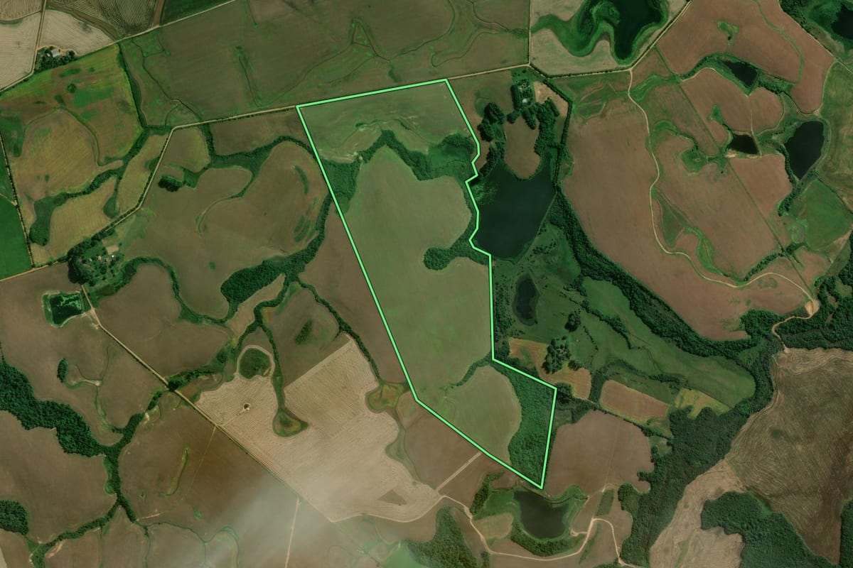 Imagem de satélite do imóvel rural em São Sepé (RS), com o contorno declarado no CAR desenhado por cima.