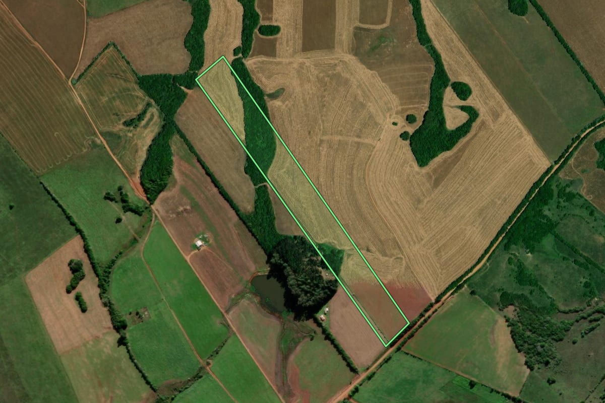 Imagem de satélite do imóvel rural em São Sepé (RS), com o contorno declarado no CAR desenhado por cima.