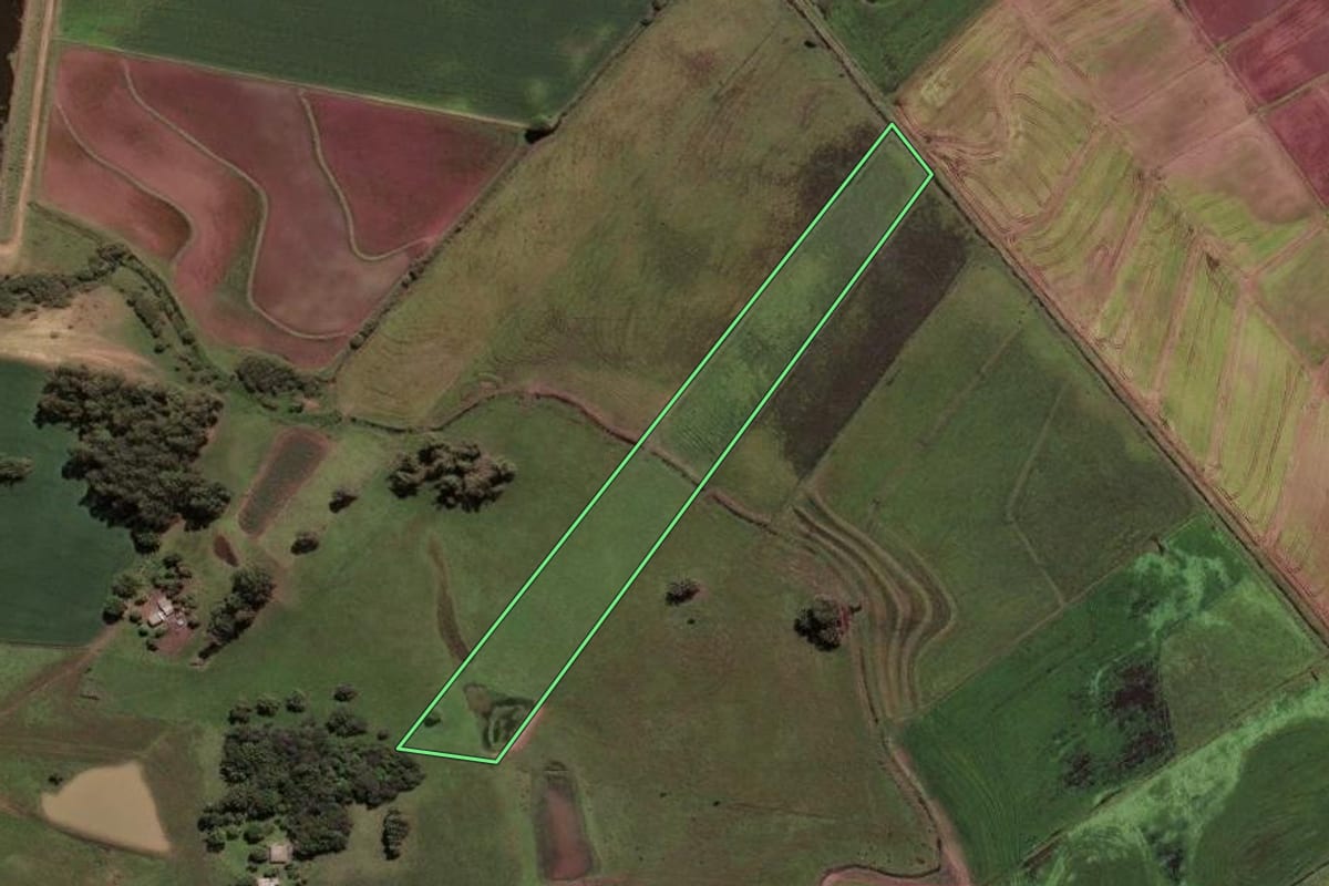 Imagem de satélite do imóvel rural em São Sepé (RS), com o contorno declarado no CAR desenhado por cima.