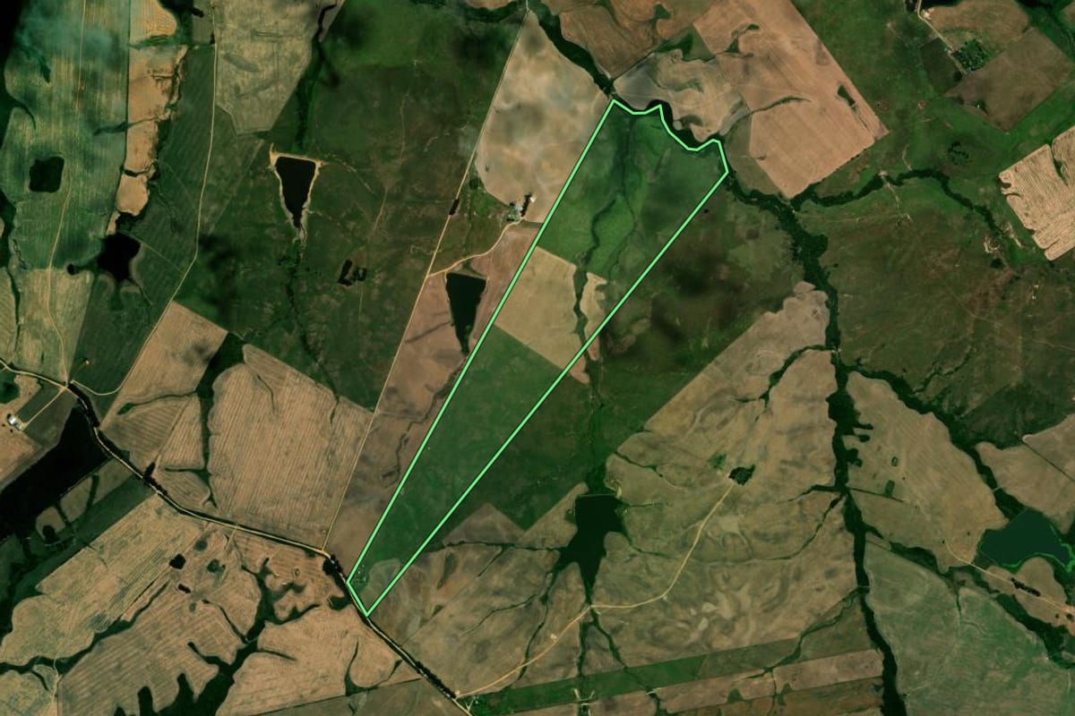 Imagem de satélite do imóvel rural em São Sepé (RS), com o contorno declarado no CAR desenhado por cima.