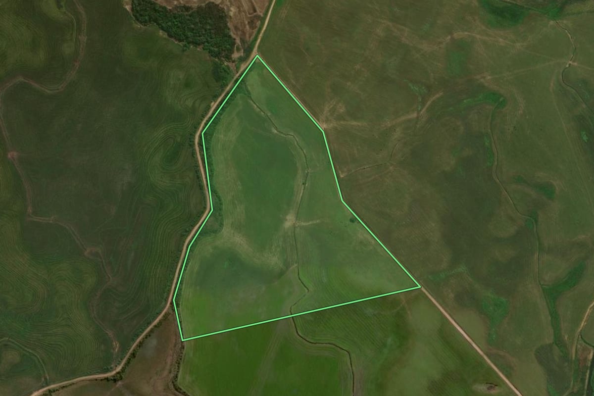 Imagem de satélite do imóvel rural em São Sepé (RS), com o contorno declarado no CAR desenhado por cima.