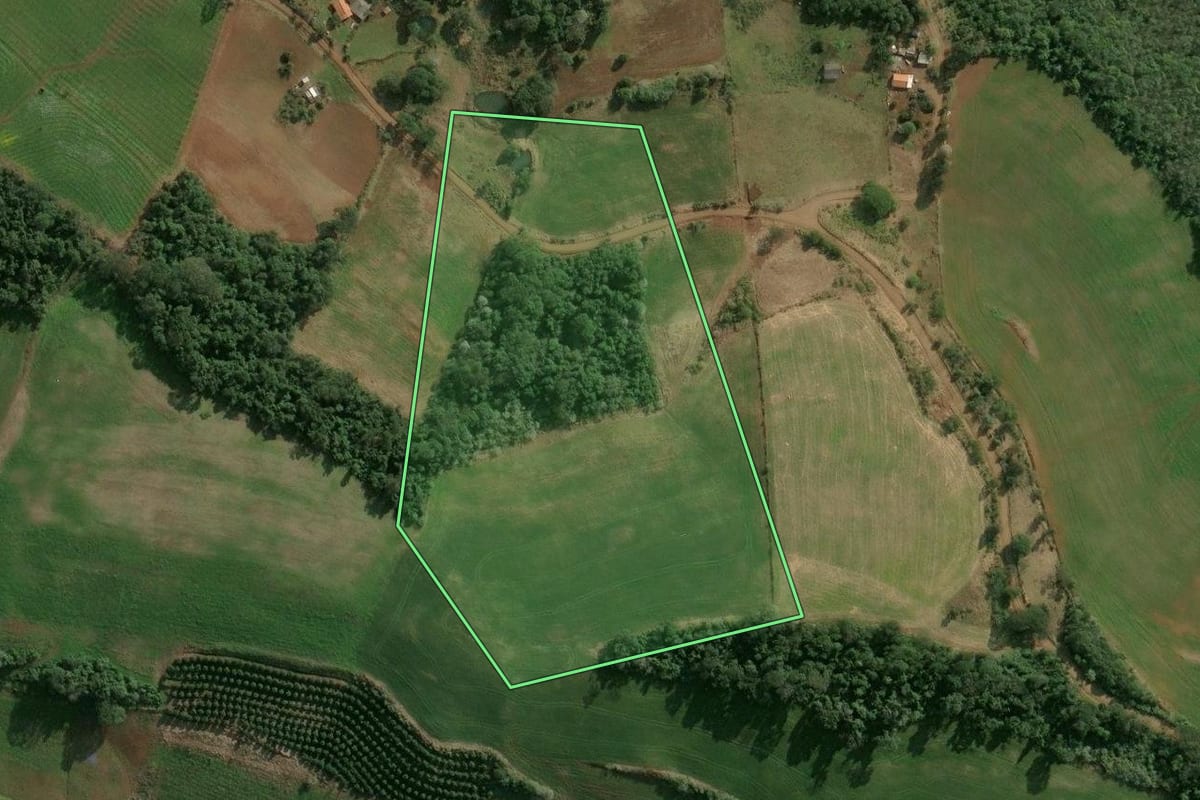 Imagem de satélite do imóvel rural em São Valentim (RS), com o contorno declarado no CAR desenhado por cima.