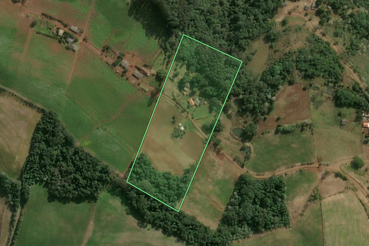 Imagem de satélite do imóvel rural em São Valentim (RS), com o contorno declarado no CAR desenhado por cima.