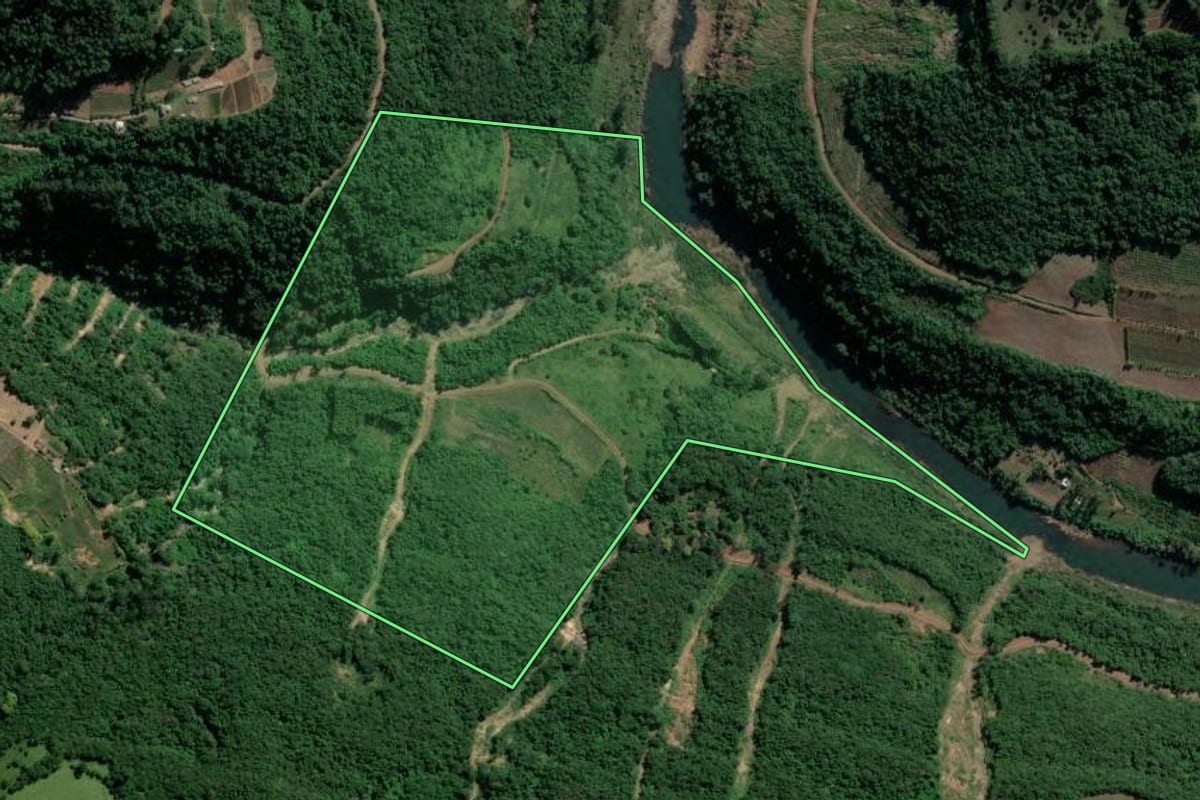 Imagem de satélite do imóvel rural em São Valentim do Sul (RS), com o contorno declarado no CAR desenhado por cima.