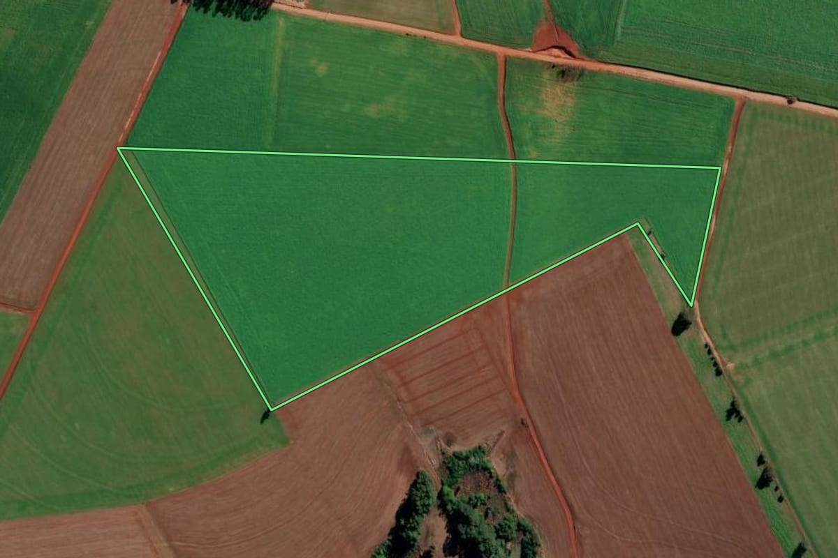 Imagem de satélite do imóvel rural em São Valério do Sul (RS), com o contorno declarado no CAR desenhado por cima.