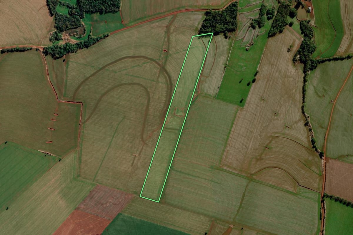 Imagem de satélite do imóvel rural em São Valério do Sul (RS), com o contorno declarado no CAR desenhado por cima.