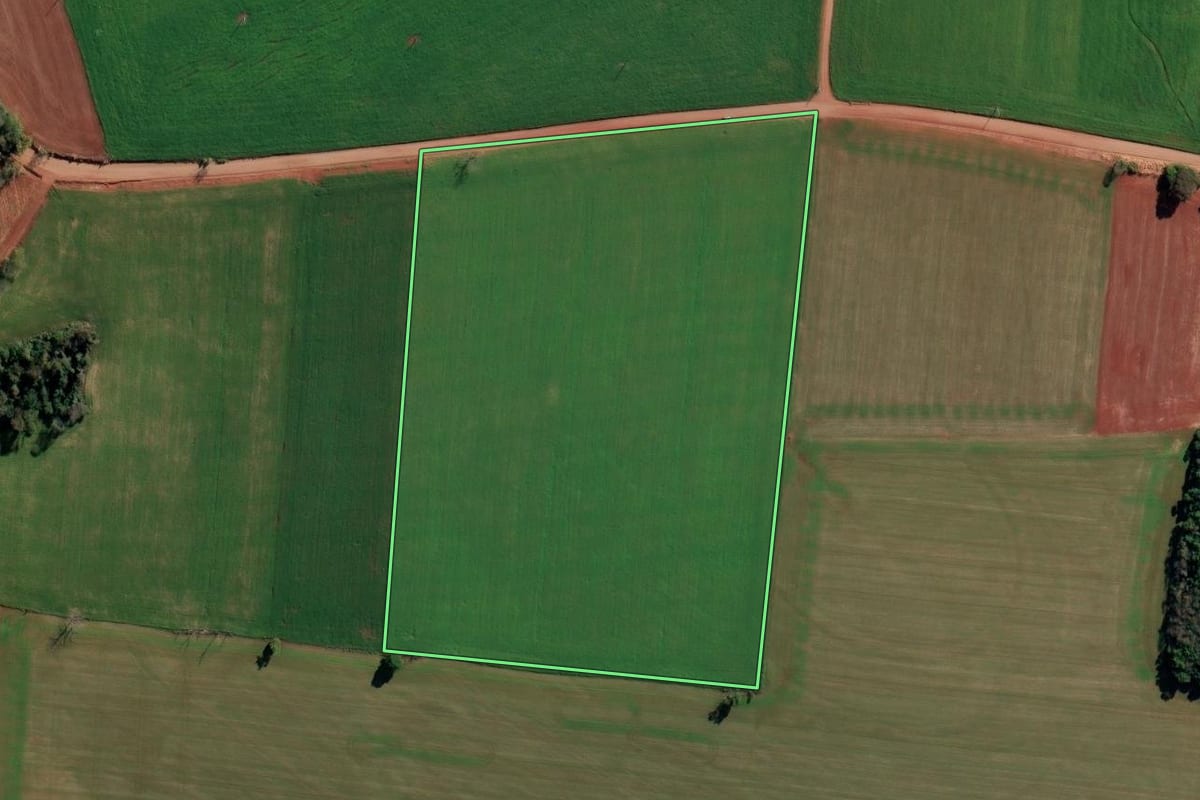 Imagem de satélite do imóvel rural em São Valério do Sul (RS), com o contorno declarado no CAR desenhado por cima.