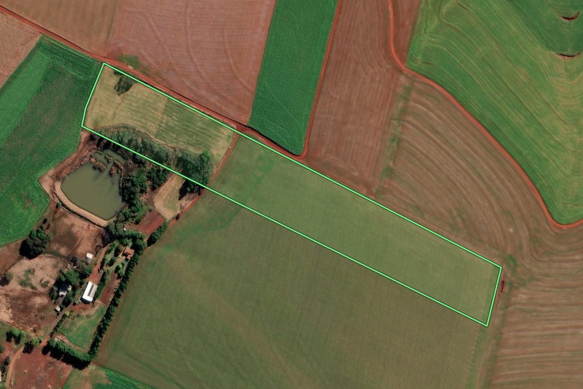 Imagem de satélite do imóvel rural em São Valério do Sul (RS), com o contorno declarado no CAR desenhado por cima.