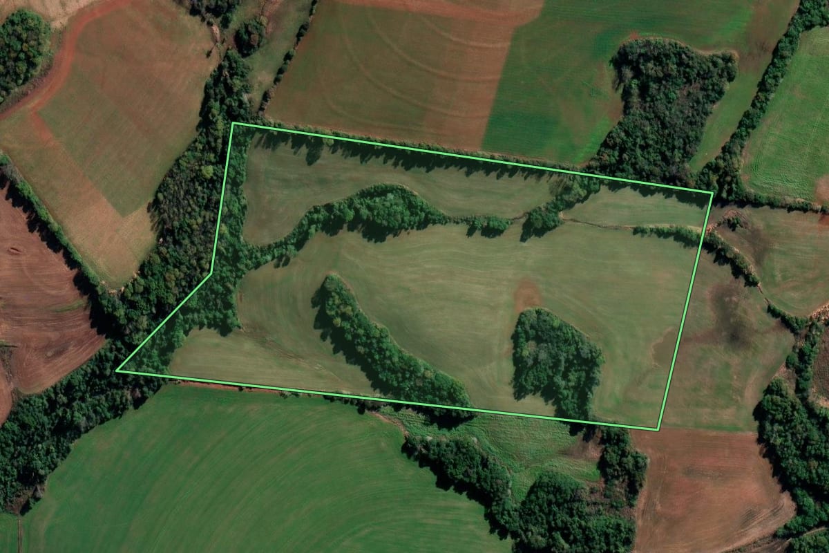 Imagem de satélite do imóvel rural em São Valério do Sul (RS), com o contorno declarado no CAR desenhado por cima.