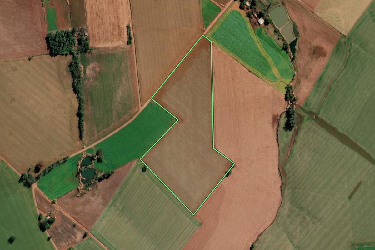 Imagem de satélite do imóvel rural em São Valério do Sul (RS), com o contorno declarado no CAR desenhado por cima.