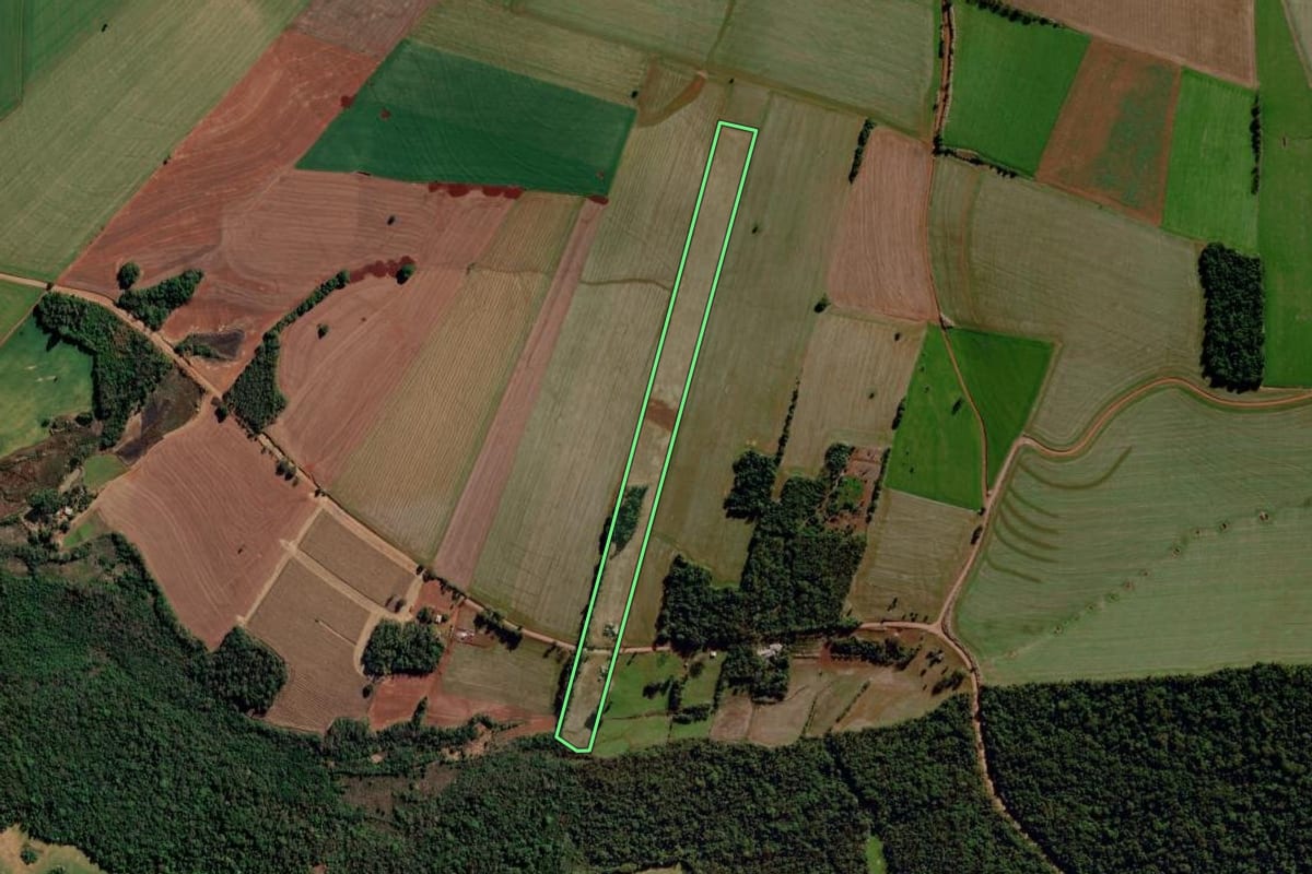 Imagem de satélite do imóvel rural em São Valério do Sul (RS), com o contorno declarado no CAR desenhado por cima.