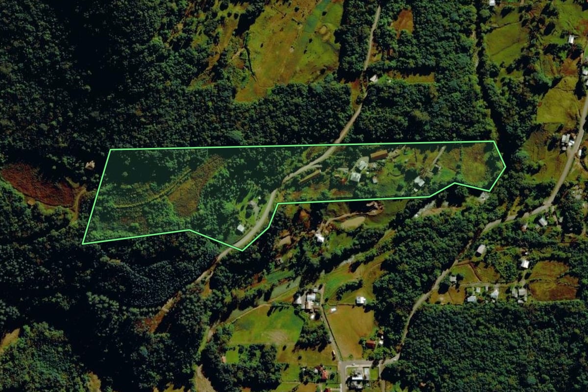 Imagem de satélite do imóvel rural em São Vendelino (RS), com o contorno declarado no CAR desenhado por cima.