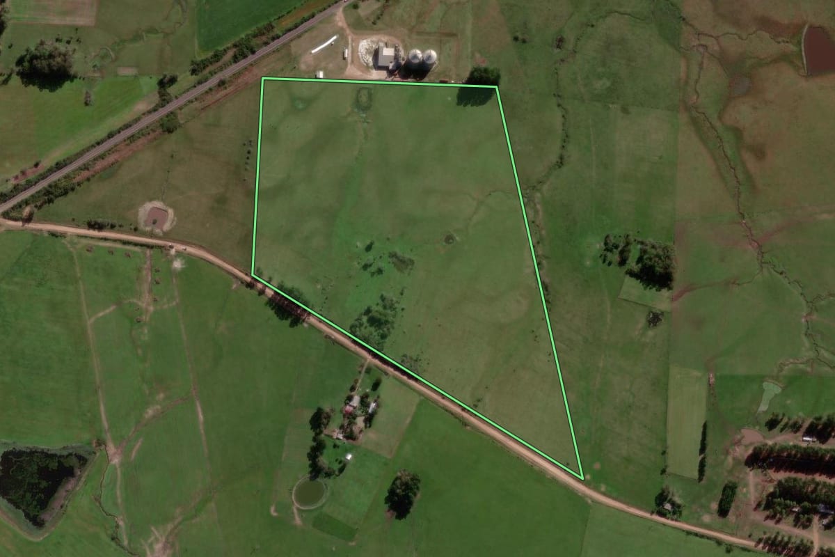 Imagem de satélite do imóvel rural em São Vicente do Sul (RS), com o contorno declarado no CAR desenhado por cima.