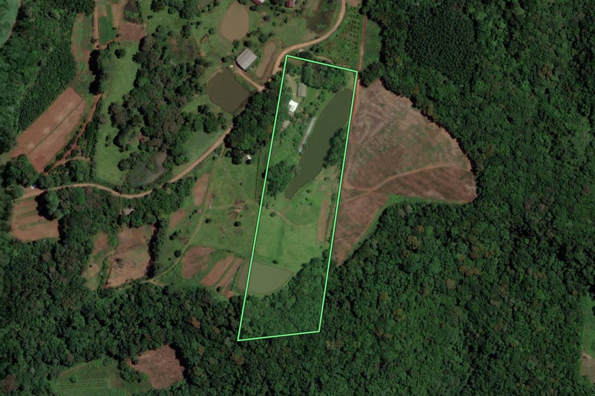 Imagem de satélite do imóvel rural em Sapiranga (RS), com o contorno declarado no CAR desenhado por cima.